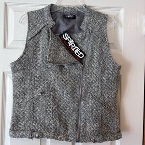 Randolph Duke Spirited Tweed Moto Vest Size M Sleeveless Zip Up Pockets Gray